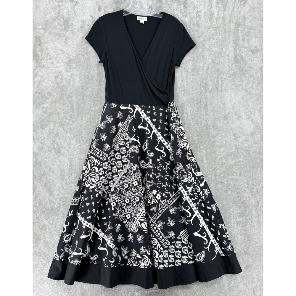 Coldwater Creek Dress Womens 6 Floral Boho Paisley A Line Modest Surplus Black